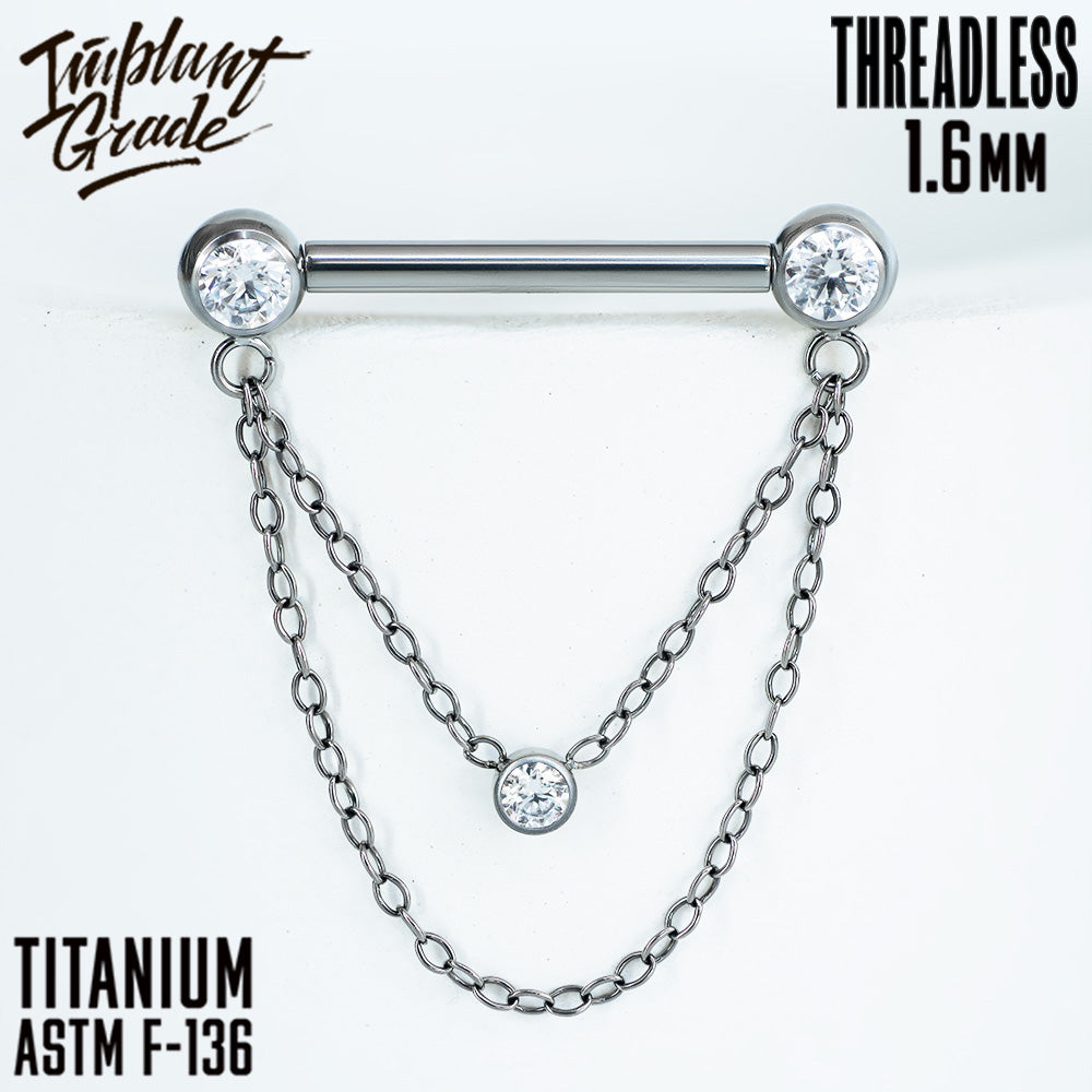 Threadless Double Chains Nipple Bar 1.6 (14 G)