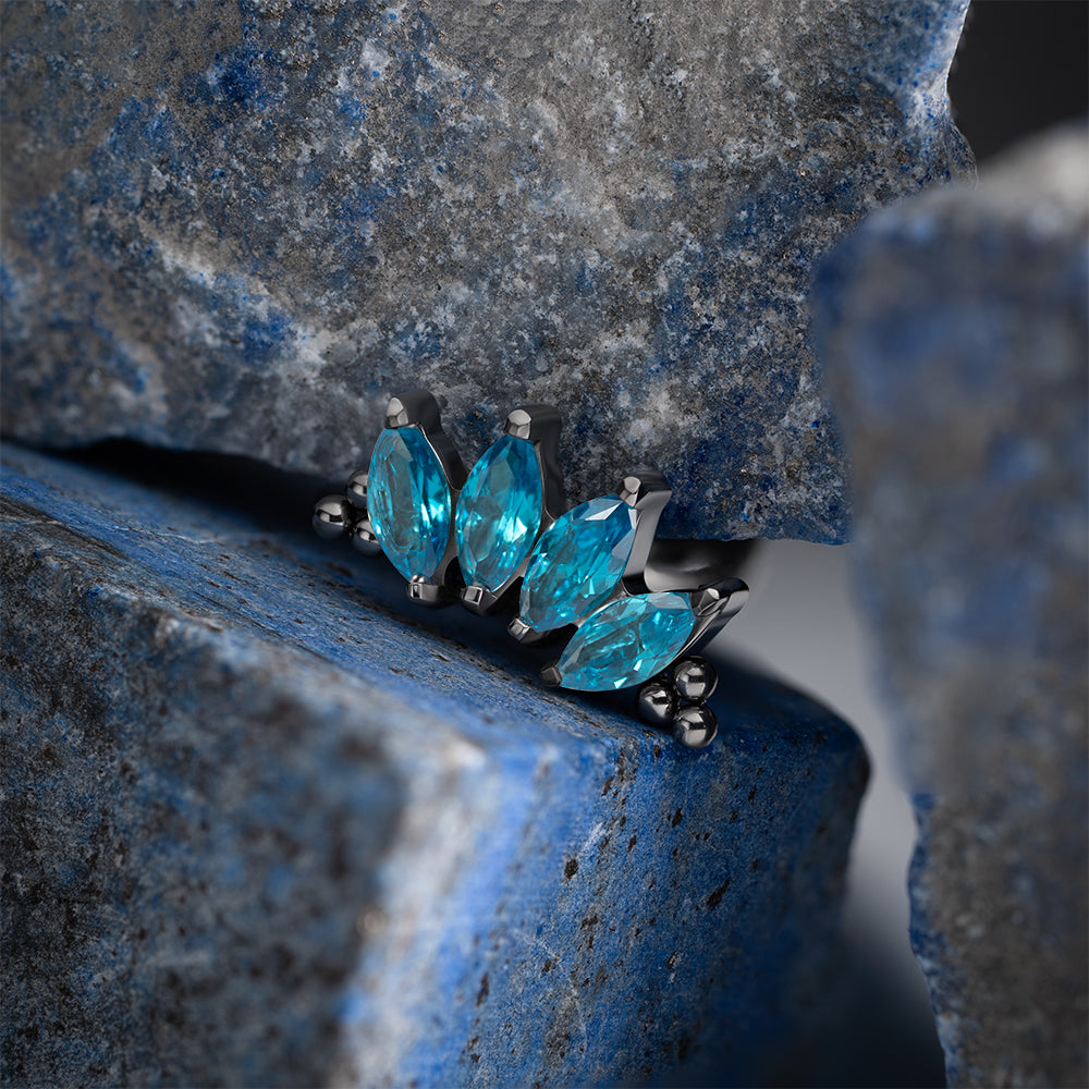 4 Stones Bead Marquise Blue Zircon Cluster 1.2