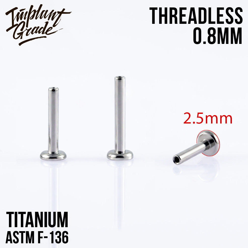 Threadless labret post mini 0.8 (20 G) base 2.5 mm