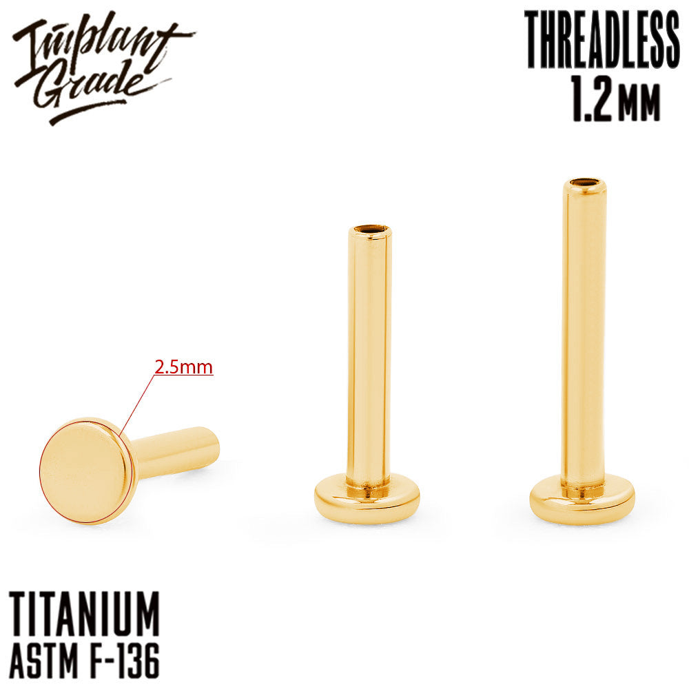 GOLD Threadless labret post mini 1.2 (16 G)