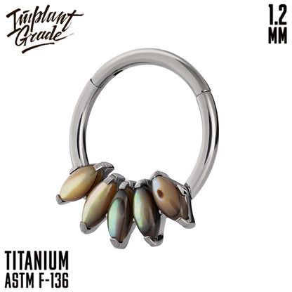 5 Stones Iris Abalone Shell Hinged Segment Ring 1.2 (16 G)