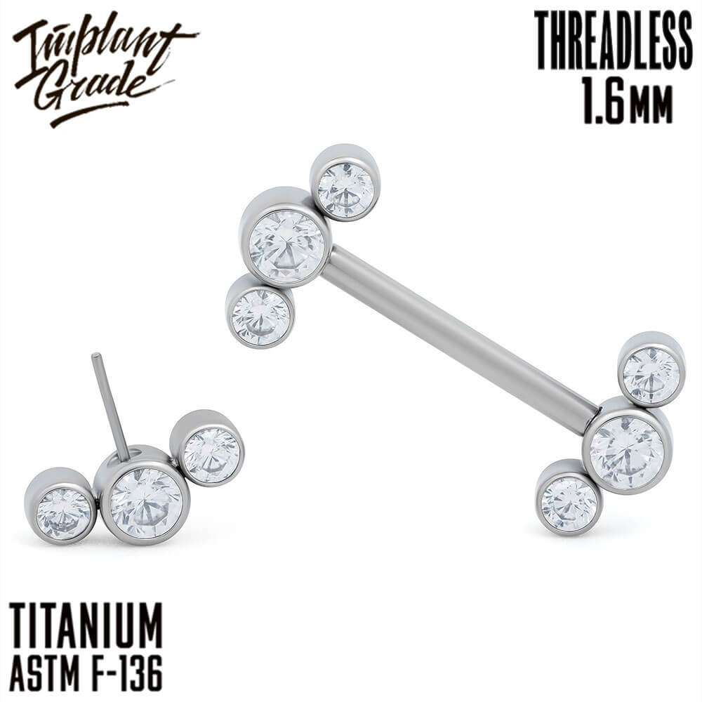 Threadless 3 Stones Nipple Bar 1.6 (14 G)