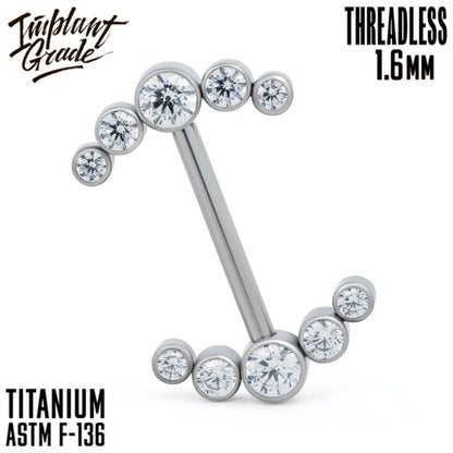 Threadless 5 Stone Nipple Bar 1.6 (14 G)