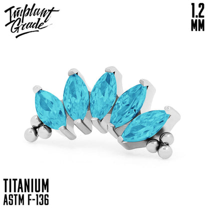 5 Stones Bead Marquise Blue Zircon Cluster 1.2