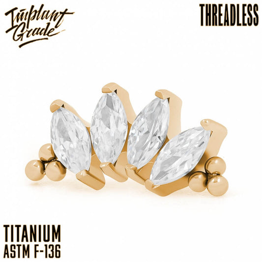 Threadless 4 Stones Bead Marquise Gold Cluster