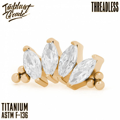 Threadless 4 Stones Bead Marquise Cluster